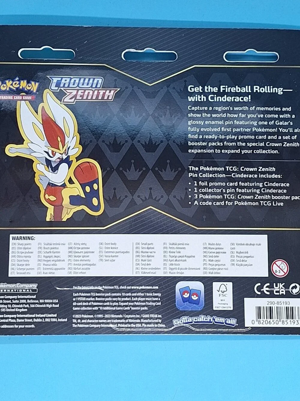 Pokémon Generation 8 Crown Zenith Cinderace Pin Collection New & Sealed